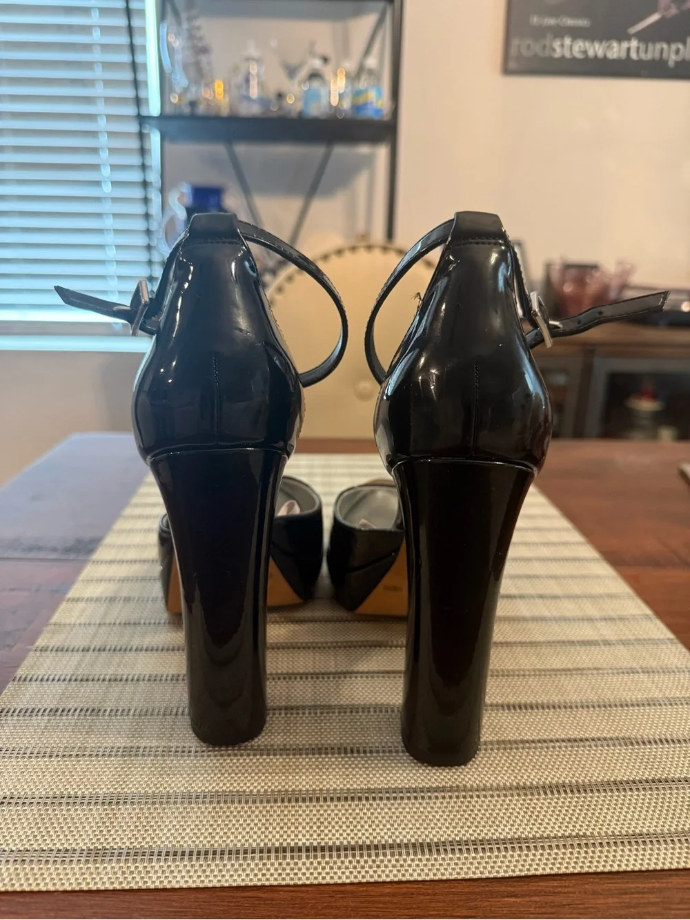 Jessica Simpson Black Patent Pointed-Toe Ankle-Strap Heels